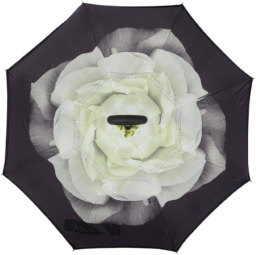 WASING Double Layer Inverted Umbrella Cars Reverse Umbrella, Windproof UV Protection Big Straight Umbrella for Car Rain Outdoor with C-Shaped Handle