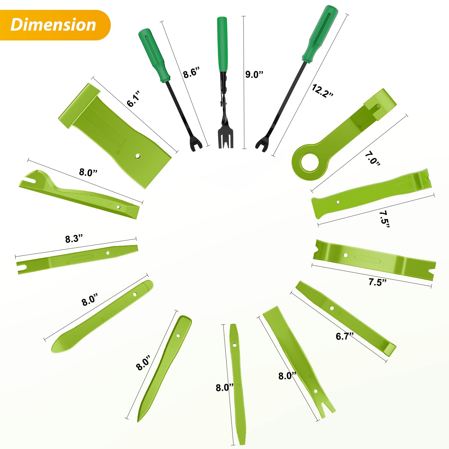 GOOACC 200Pcs Trim Removal Tool, Auto Push Pin Bumper Retainer Clip Set Fastener Terminal Remover Tool Adhesive Cable Clips Round Handle Crowbar Kit Car Panel Radio Removal Auto Clip Pliers, Green