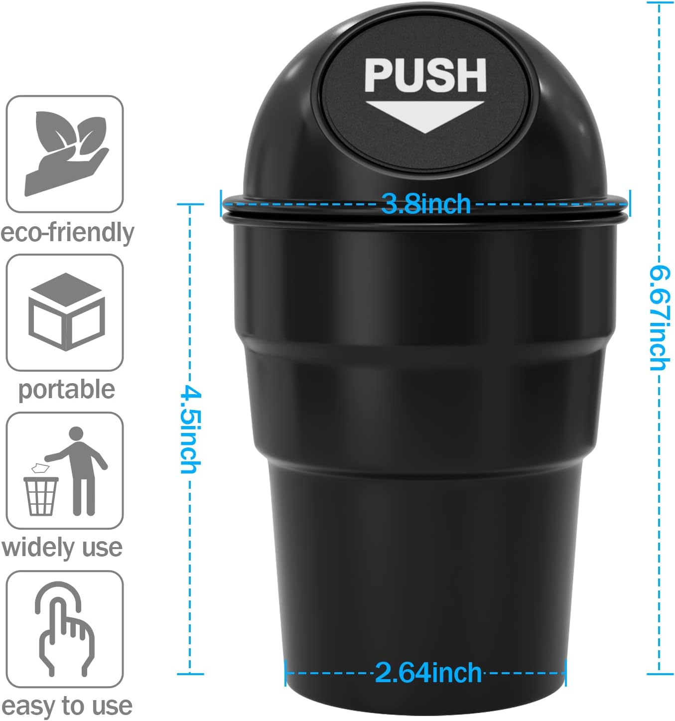 Moeput Mini Car Trash Can Cute Cup Holder Automotive Garbage Cans Cupholder Trashcan Portable Vehicle Bin Dustbin with Lid Leakproof Cool for Office Desktop Home Kitchen Bedroom (Black)