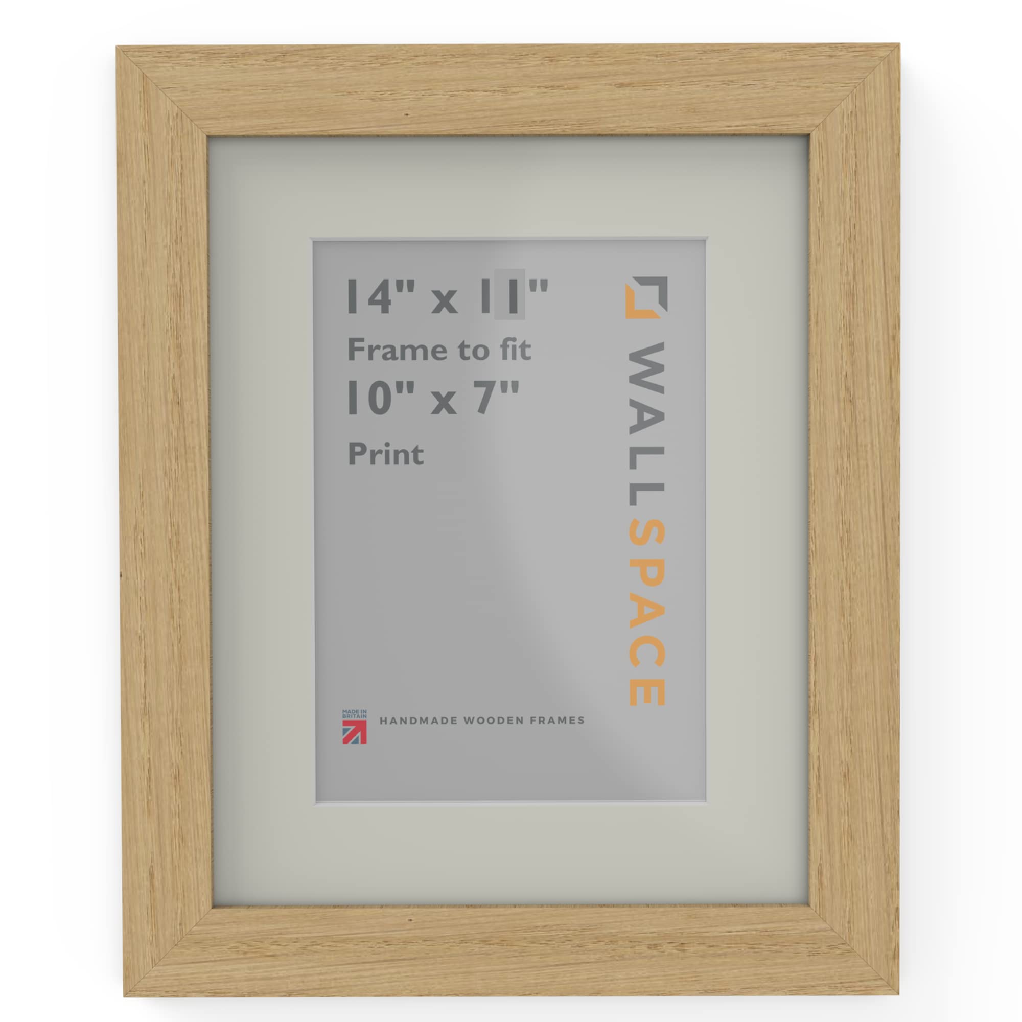 Wall Space Wide 14x11 Oak Frame with White Mount for 10x7 | Picture Photo Frame | 14 x 11 inch | 356x279mm | 35.6x27.9cm | Fits 254x178mm | Solid Oak with Real Glass