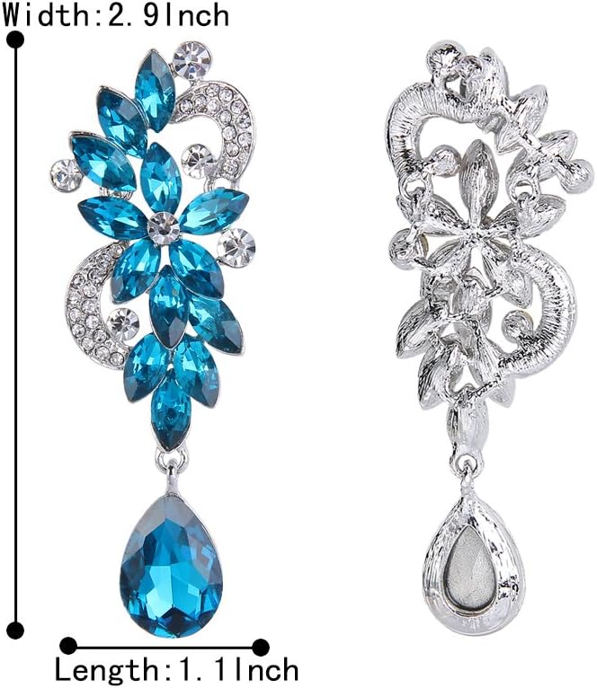 BriLove Women's Bohemian Boho Crystal Flower Wedding Bridal Chandelier Teardrop Bling Dangle Earrings - Image 6