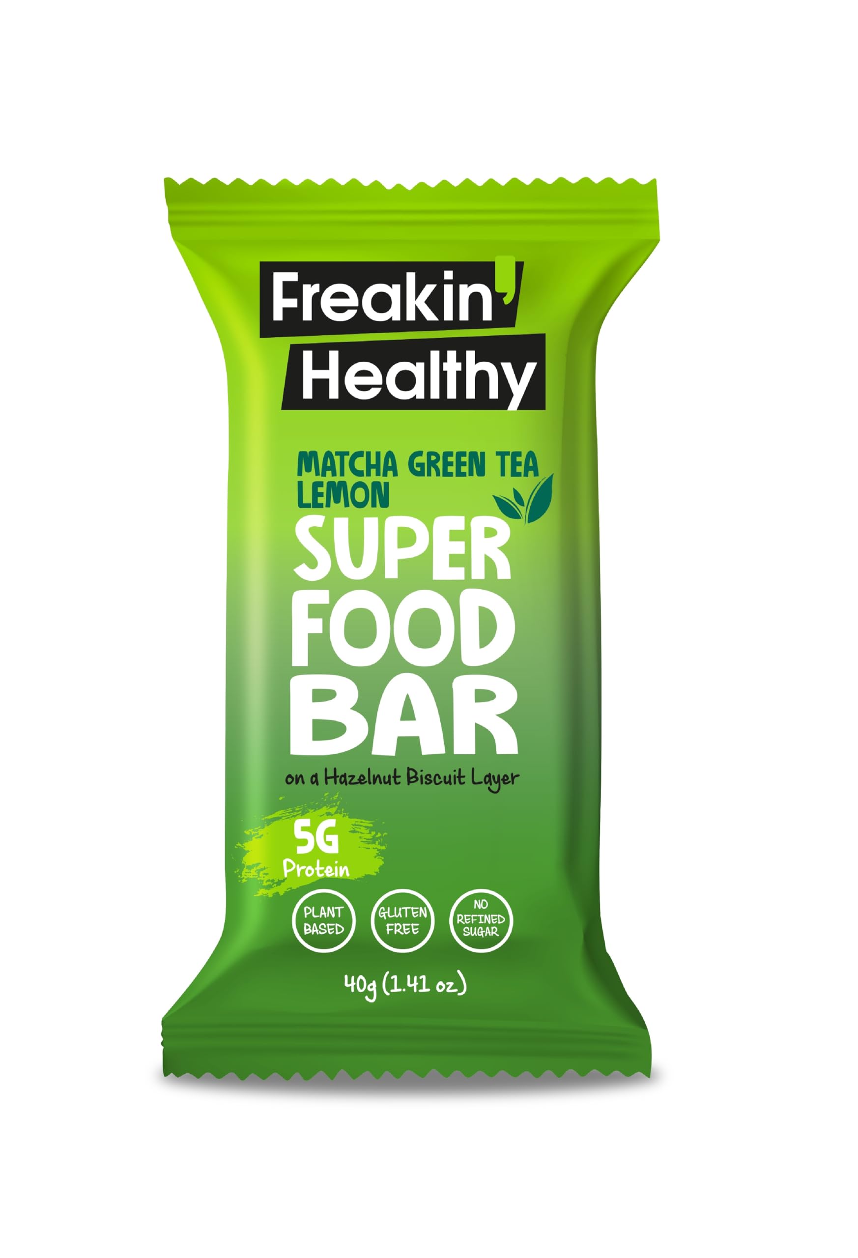 Freakin Healthy Matcha Green Tea & Lemon Superfood Bar 40g – Naturally Sweetened Protein Snack, Plant-Based Ingredients