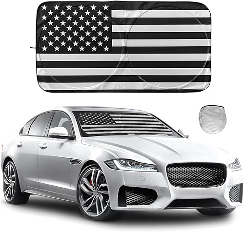 8sanlione Parasol plegable para parabrisas con bandera estadounidense, cubierta plegable para ventana delantera de automóvil, protector de rayos UV