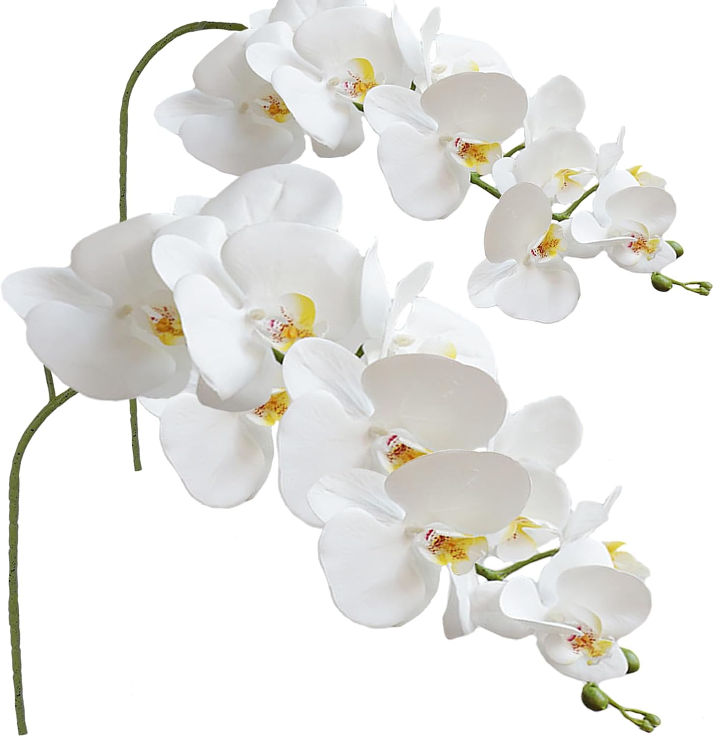 FagusHome Artificial Phalaenopsis Flowers Branches 9 Large Blooms Artificial Orchid Flowers Stem Plants 42 Inches 2 Pcs for Home Wedding Décor (White)