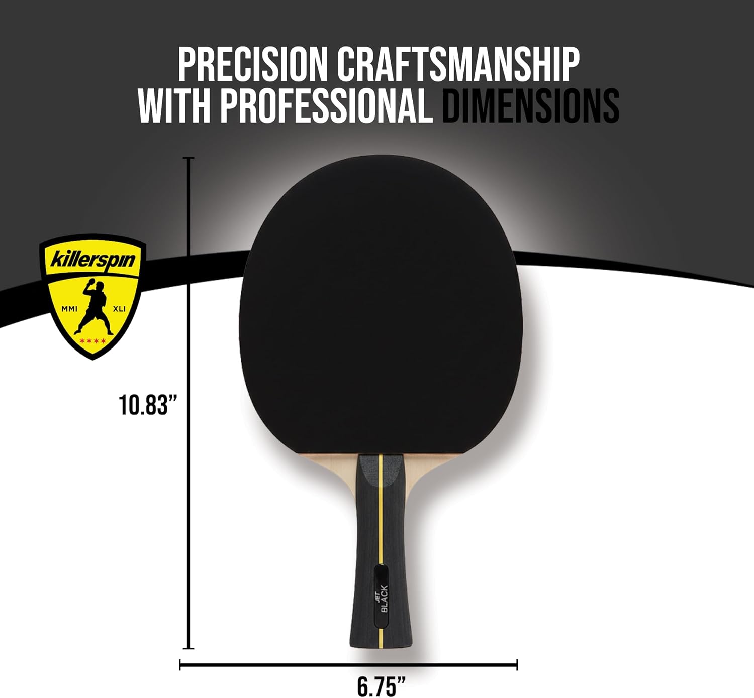 Killerspin Jet Black Ping Pong Paddle - Table Tennis Rackets for Beginner & Advanced Table Tennis Players -Flared Handle – Control with Comfort