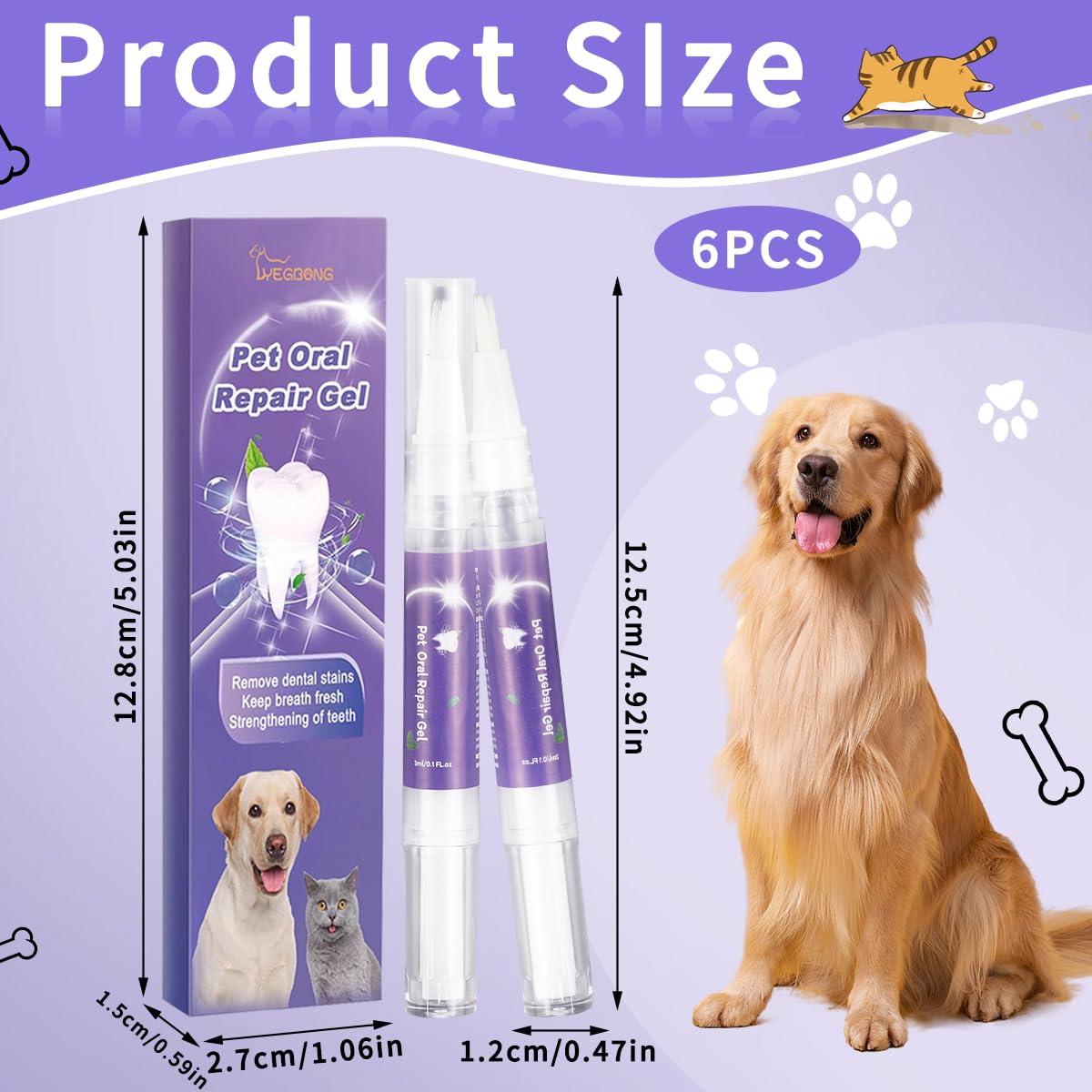6 PiezasPet Oral Repair Gel,Gel Restaurador Oral para Mascotas,Lápiz de Limpieza para Mascotas Cepillo,para Perros Y Gatos,para eliminar el mal aliento y combatir el sarro (Paquete de 3)