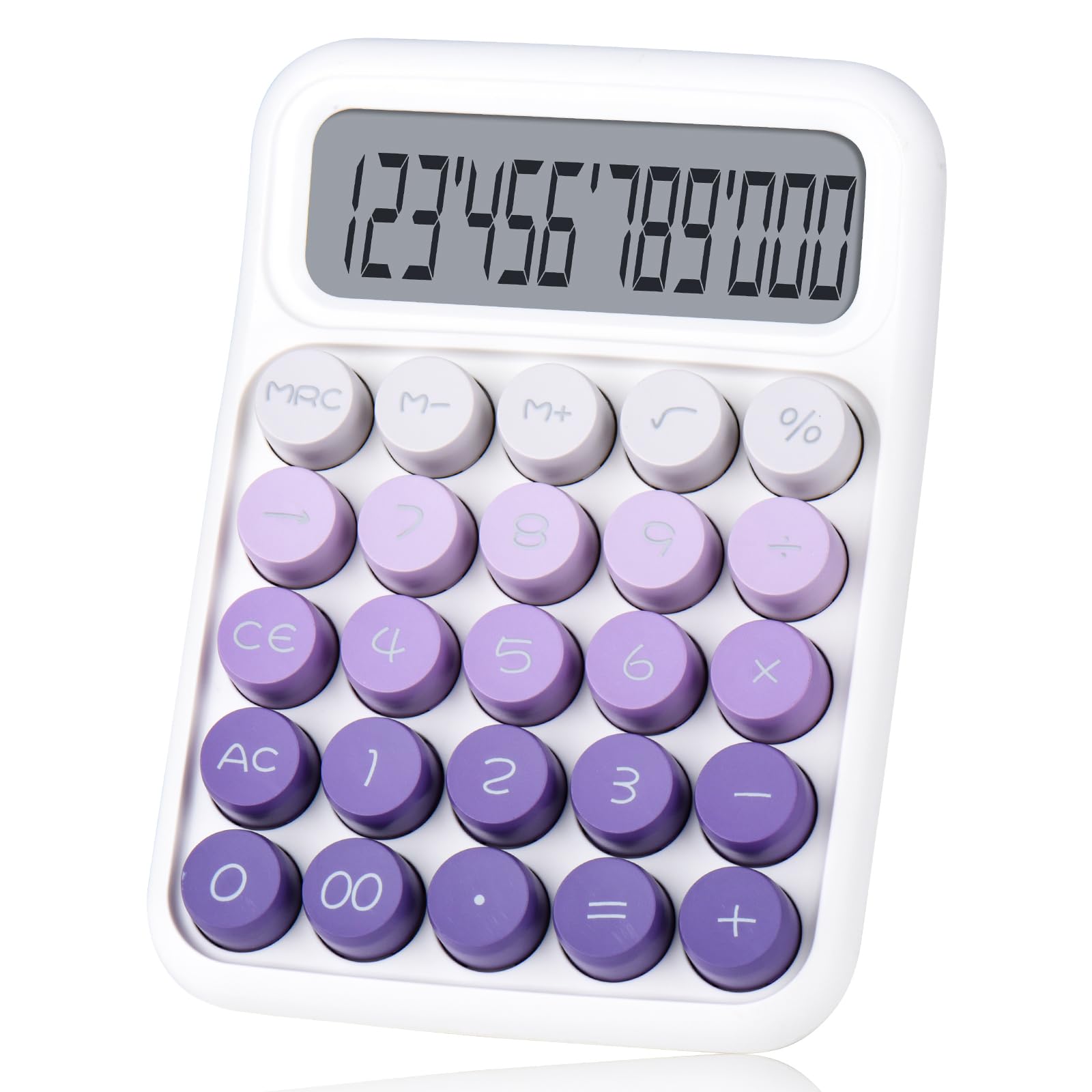 Holotioee Mechanical Pushbutton Calculator,12 Digit Large LCD Display,Big Buttons Easy to Press,Colorful Candy Calculator,Automatic Sleep,with Battery.for Office,School, Home. (Violet)
