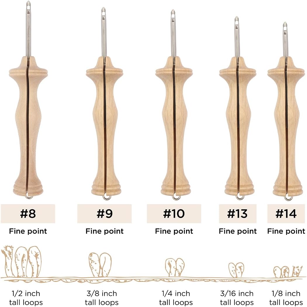 The Oxford Punch Needle #10 (1/4 inch Loop) Fine Point Punch Needle | Patented Design | Ergonomic Natural Wood Handle | Electropolished Steel Tip | Ideal for Rug Hooking