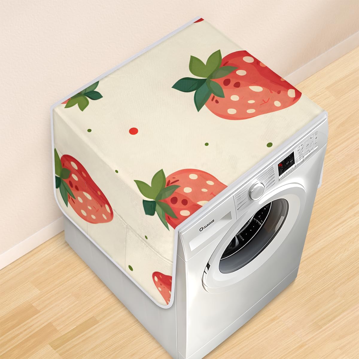 Strawberry Washer and Dryer Covers for the Top with Storage Pockets,Dustproof Waterproof Pad Top Protector Mat Organizer for Home Kitchen Laundry Room