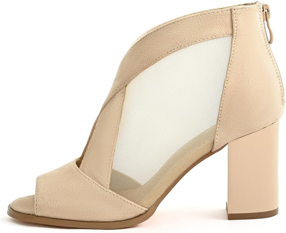 Cut Out Mesh Sandals High Block Heels Peep Toe Summer Ankle Boots - Image 2