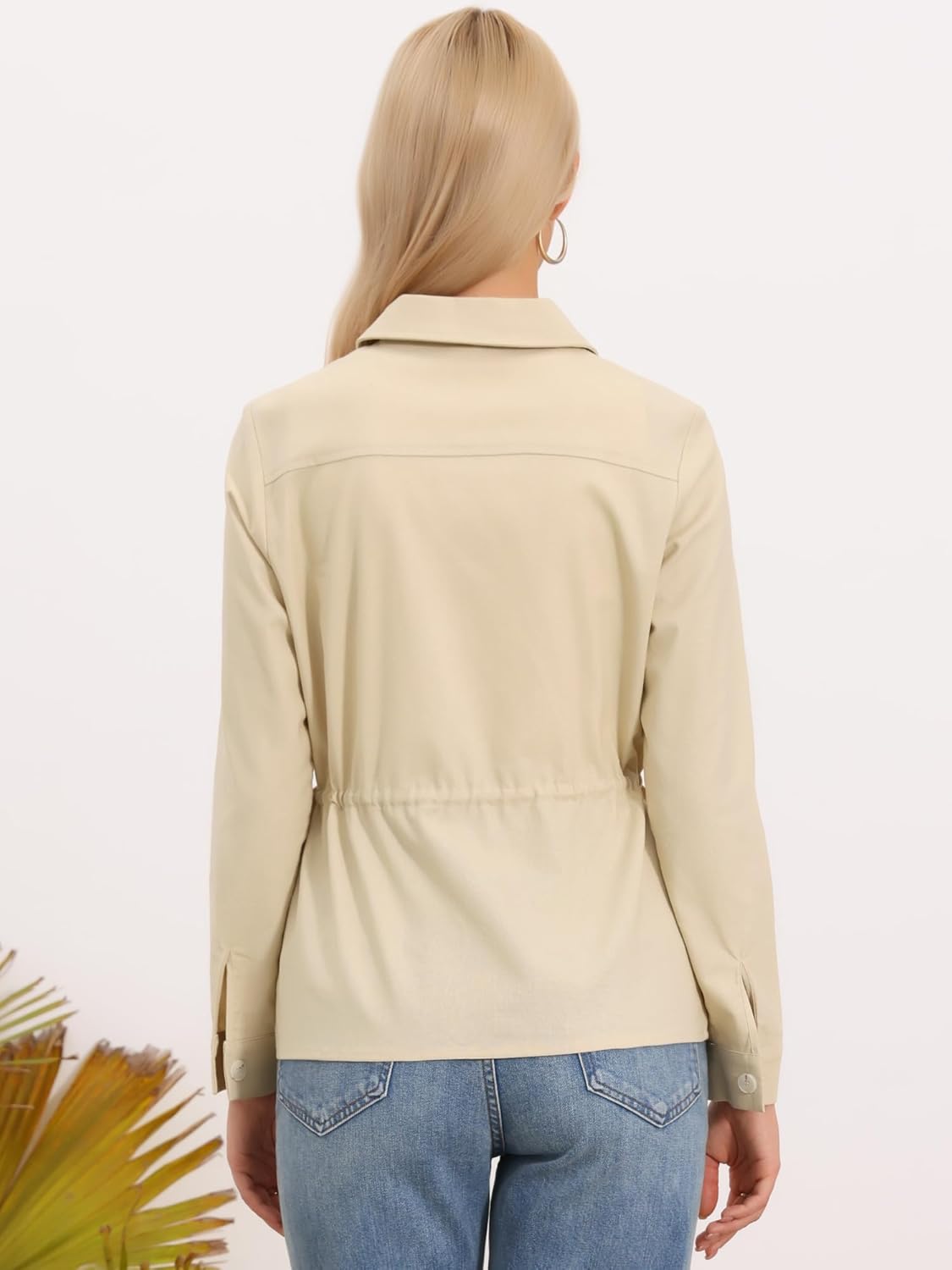 Allegra K Linen Jacket for Women Button Down Drawstring Waist Lightweight Spring Utility Anorak Jackets 2026 - Image 2