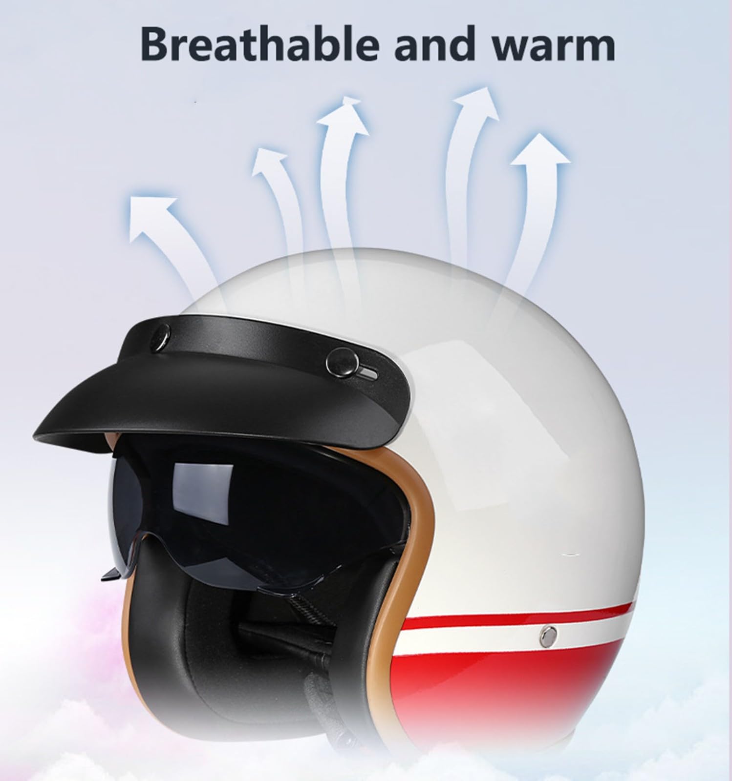 Vintage Face Ouverte Casque Moto, Dot/ECE Homologué 3/4 Retro Demi Casque Jet, Adulte Homme Et Femme Scooter Chopper Cruiser Casque Moto avec Brim Cyclomoteur Casque