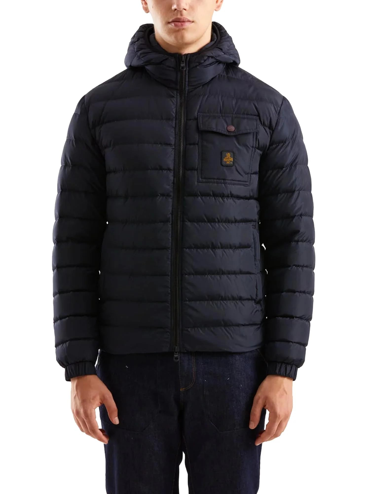 Piumini Refrigiwear Piumino con cappuccio bordato da pelliccia, blu di moda