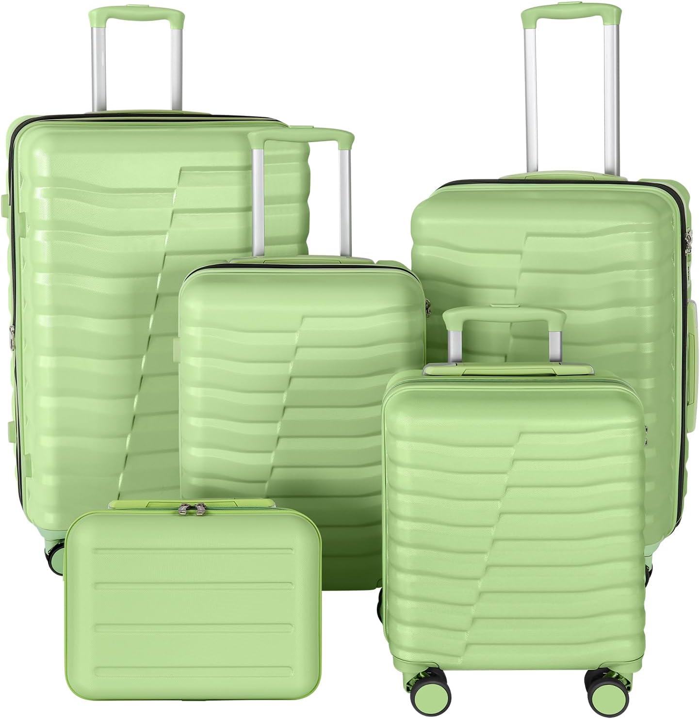 5-Piece Luggage Set, Lightweight ABS+PC Hard Shell Suitcase with YKK Zipper & TSA Lock for Family, Avocado Green, 14in/18in/20in/24in/28in 14in/18in/20in/24in/28in Avocado Green
