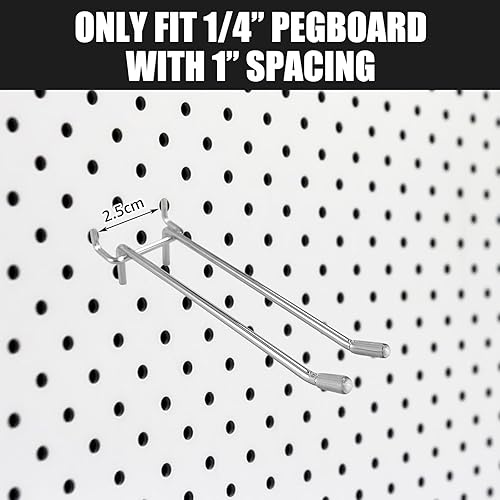 Miniatura 5 de CYEAH 24 ganchos para tablero de clavijas de doble brazo, ganchos resistentes de 6 pulgadas para tablero de clavijas de 14 pulgadas, ganchos de