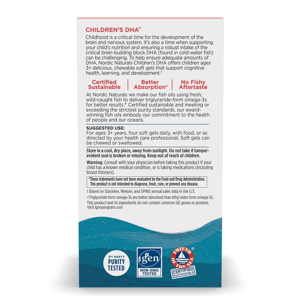 Nordic Naturals Children’s DHA, Strawberry - 360 Mini Chewable Soft Gels for Kids - 250 mg Omega-3 with EPA & DHA - Brain Development & Function - Non-GMO - 90 Servings