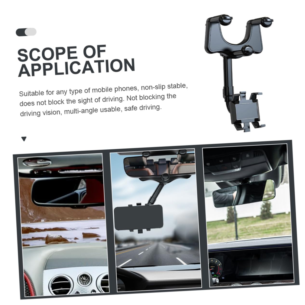 NUOBESTY Supporto Cellulare per Auto Nero in Abs Colla Pu, Multiangolo e Antiscivolo, per Guida e Veicolo