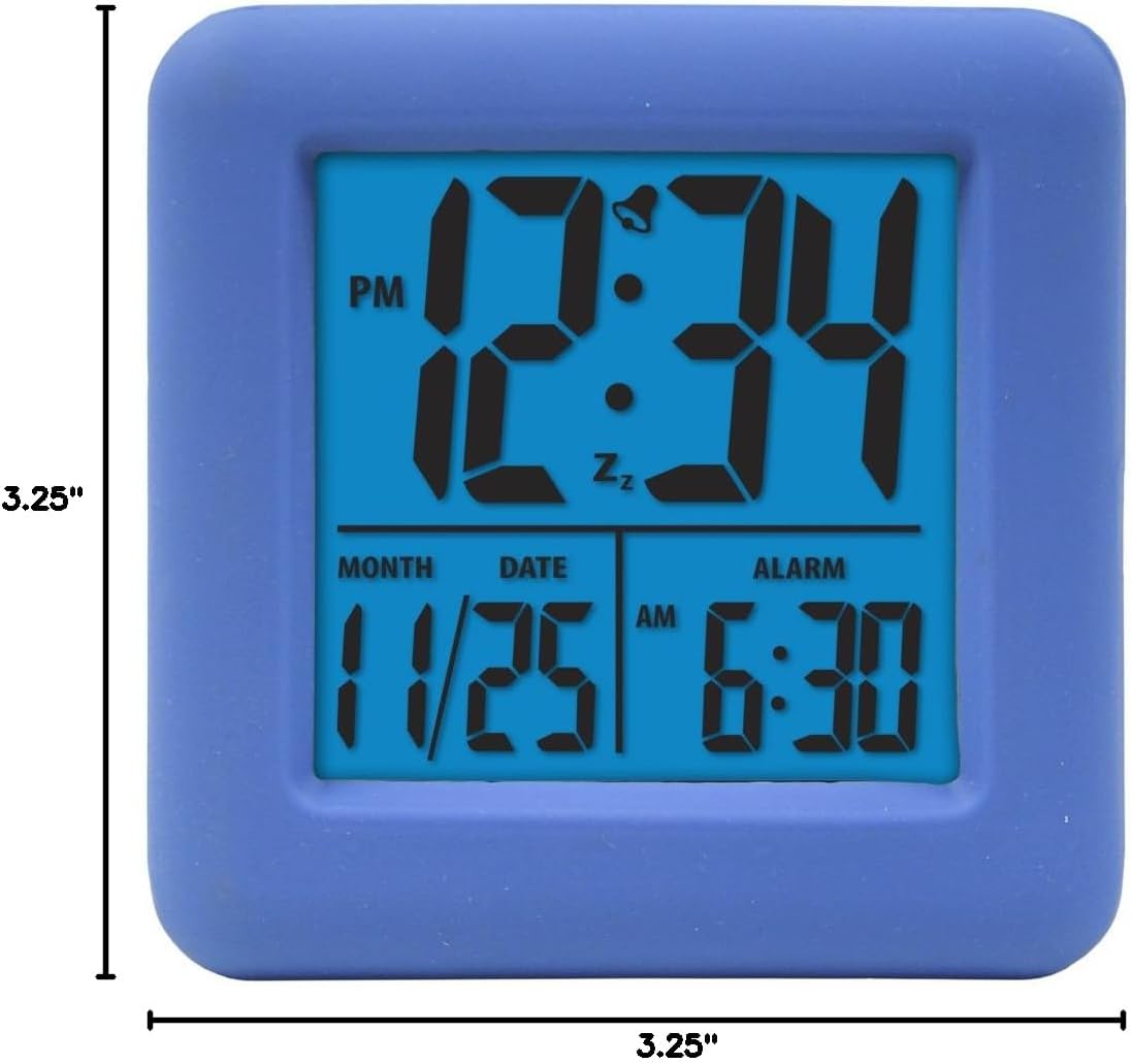 Equity 70913 Digital Blue Silicone Cube Alarm Clock with On-Demand Backlight