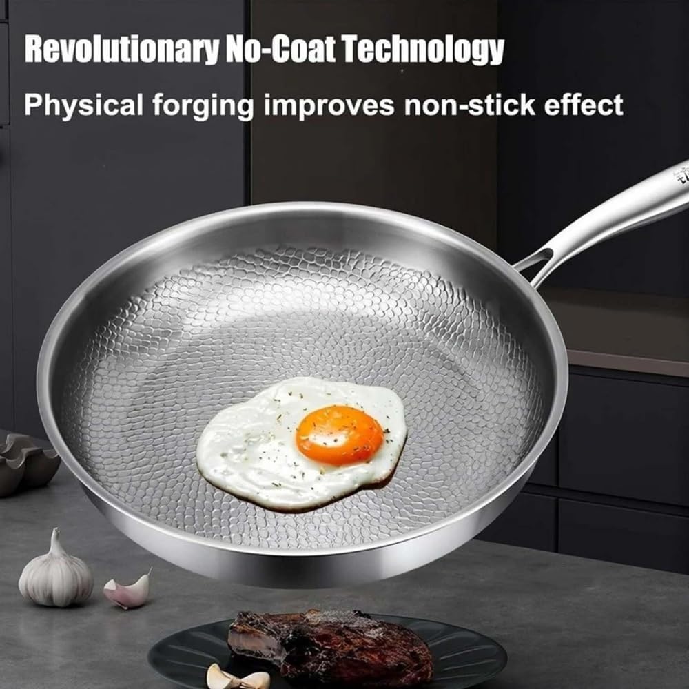 Titanium frying pan, Non-stick hammered wok titanium pan, multifunctional pots and pans set, for Any Stovetop (NO Lid,30cm)