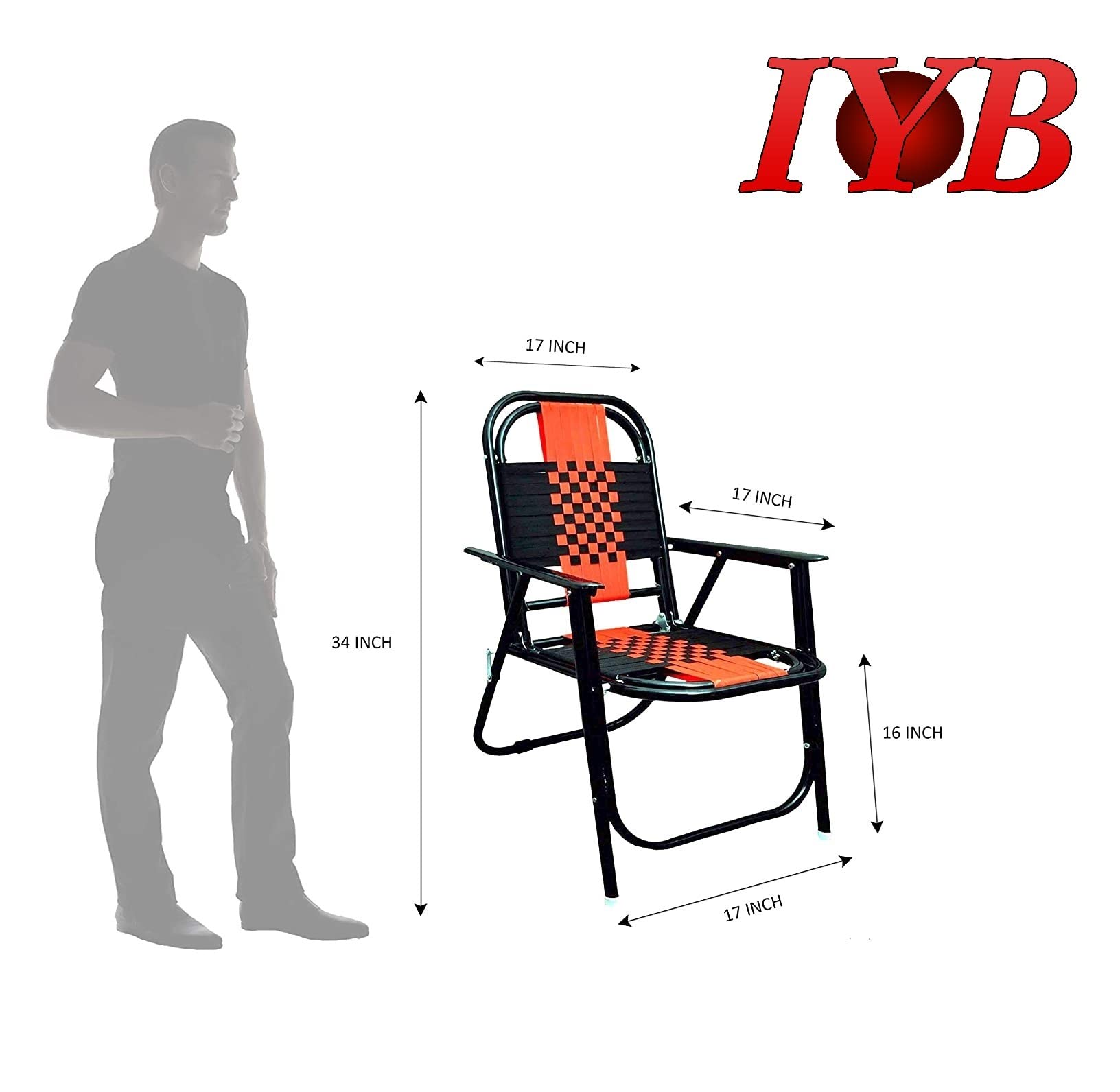 IYB® Red and Black Stripe Folding Chair with Arm Rest in Black 2