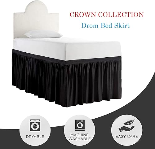 Miniatura 5 de Falda de cama larga de 42 pulgadas con caída de 42 pulgadas, patrón de volantes, falda de cama para dormitorio universitario, esquinas divididas,