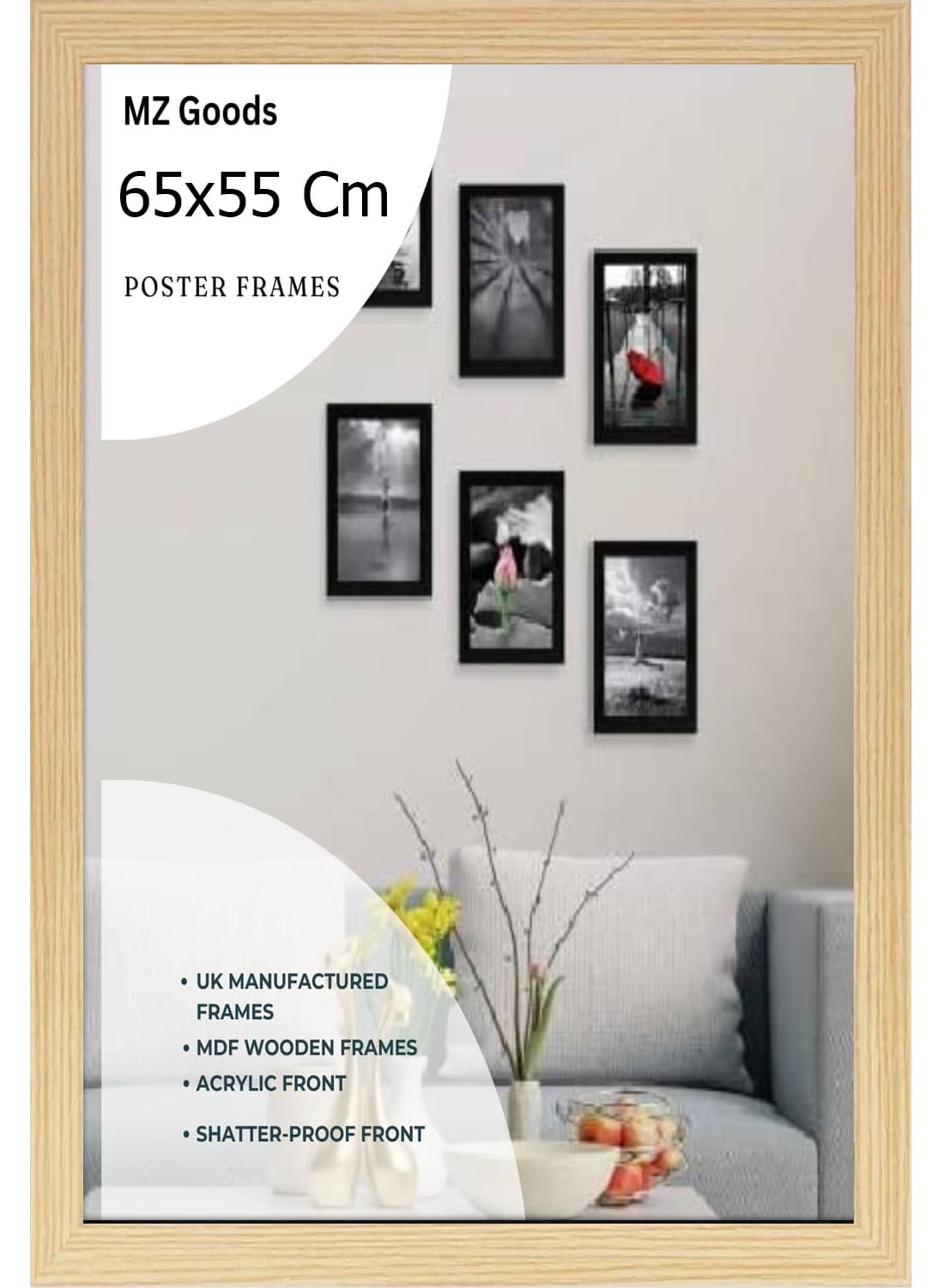Modern Mdf Wooden Wide Pine Frame | 65x55 Cm Poster Frames Durable Sleek Acrylic Front | Jigsaw Puzzle Picture Frames Large Art Display For Home & Office Décor
