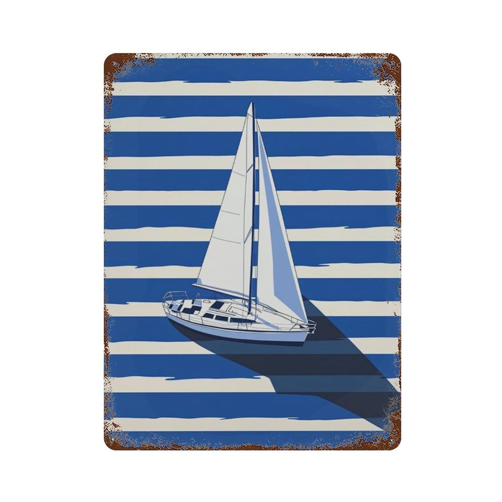 xiaoxiaoshen Sailboat Coastal Ocean Sailing Work Blue Sea Minimal Nautical Modern Beach House Wall Decor Art Metal Tin Poster Modern Home Decor Art Home Bar Shop Decorations Vintage Sign 40x30cm