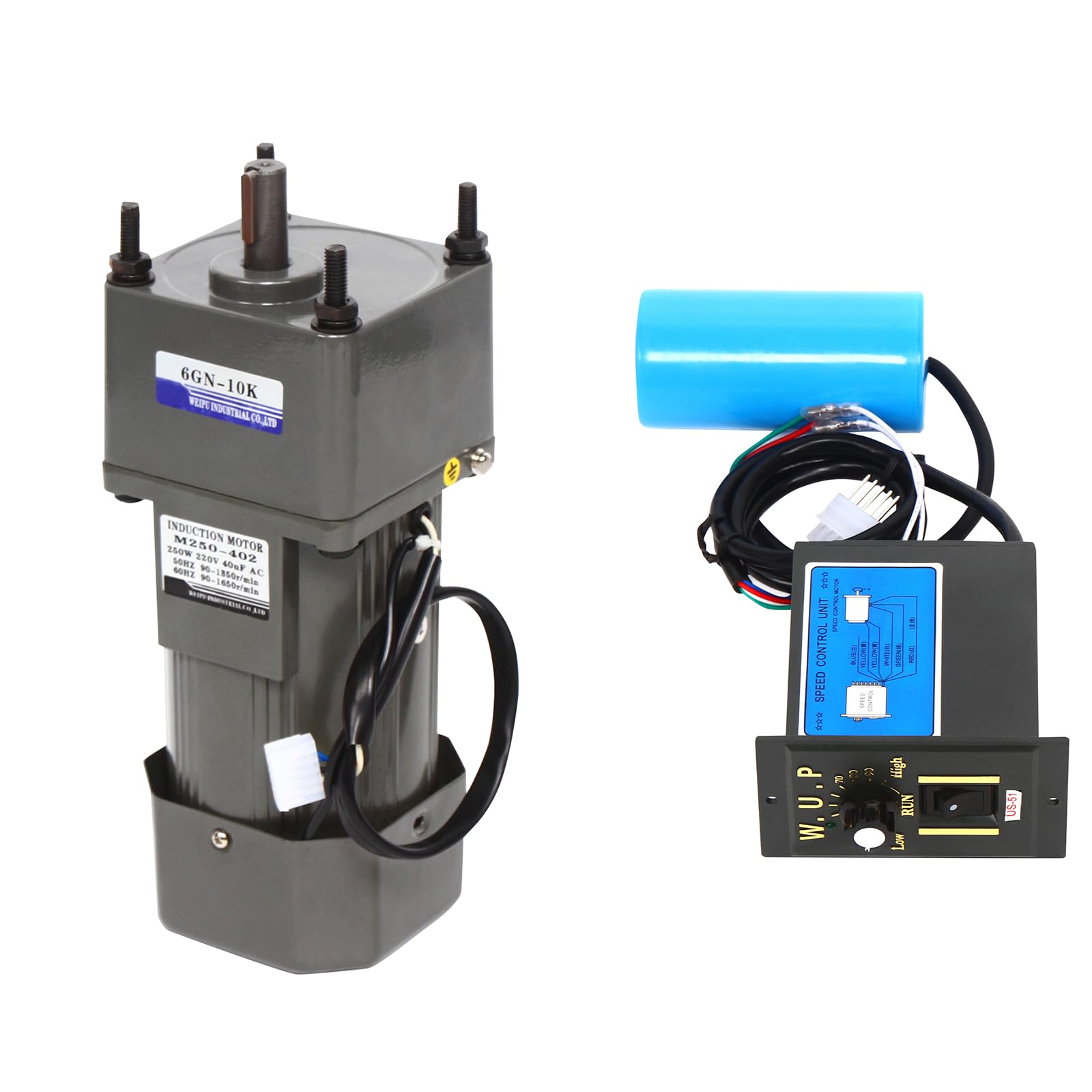 Elektrischer Getriebemotor 230V, 250W AC Elektromotor mit Drehzahlregler, Hohe Drehmomente, Reinkupferspule, 90-1350rpm 10K, Einstellbarer Getriebemotoren für Intelligenten Geräten, Tierhaltungsmaschi