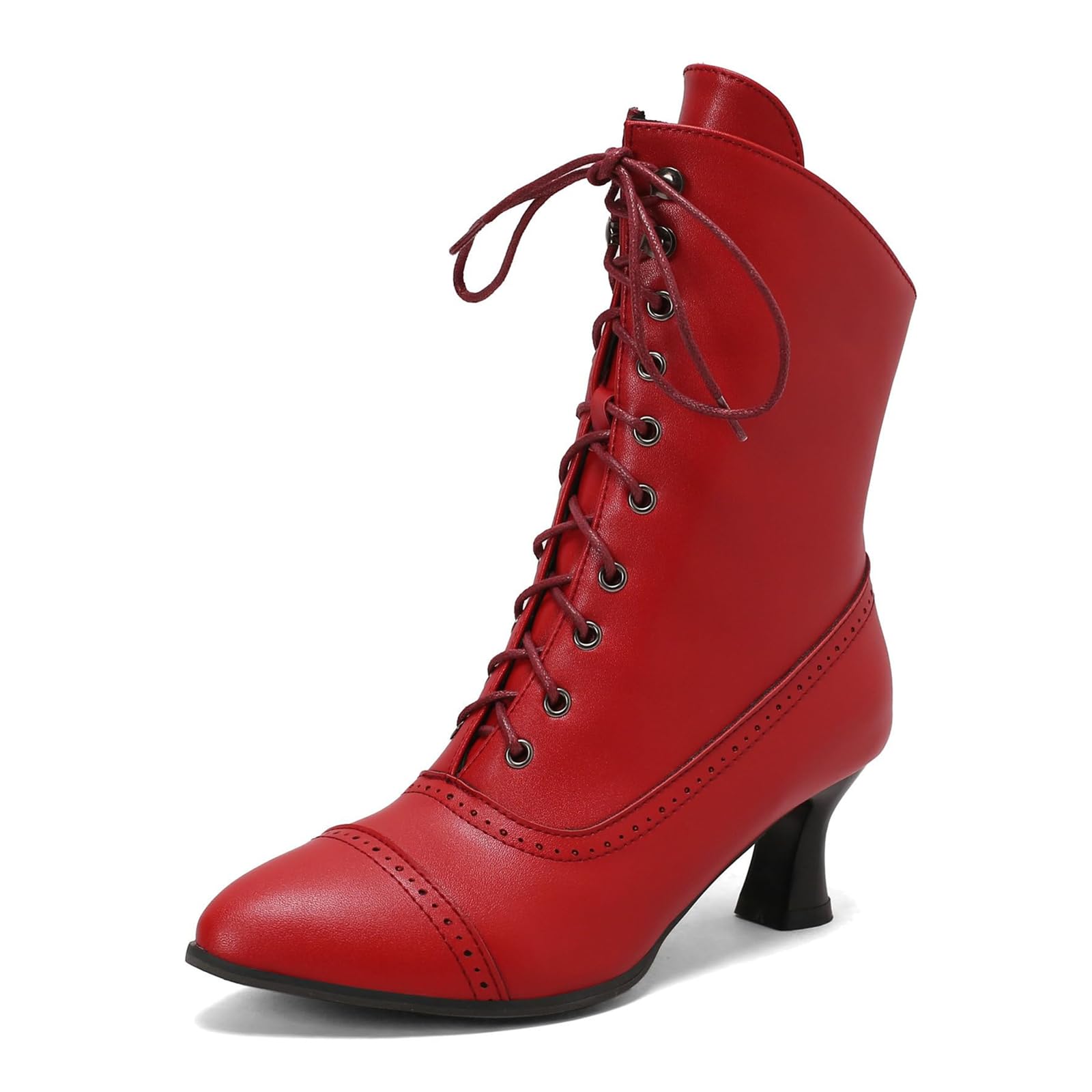 Women Fashion Vintage Lace up Ankle Boots Comfortable Round Toe Stacked High Heel Booties Fall Winter Victorian Kitten