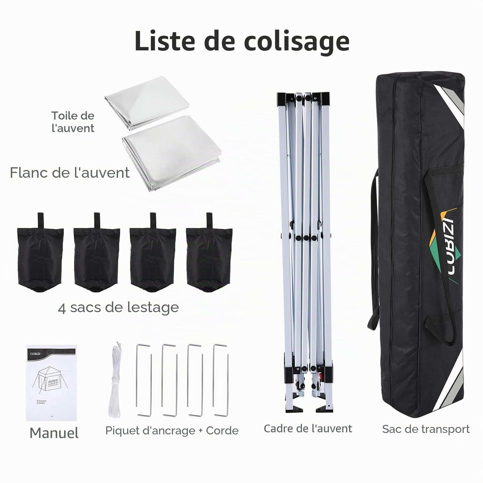 COBIZI Tonnelle de Jardin 3x3m Pliante Imperméable avec 4 Côtés Amovibles