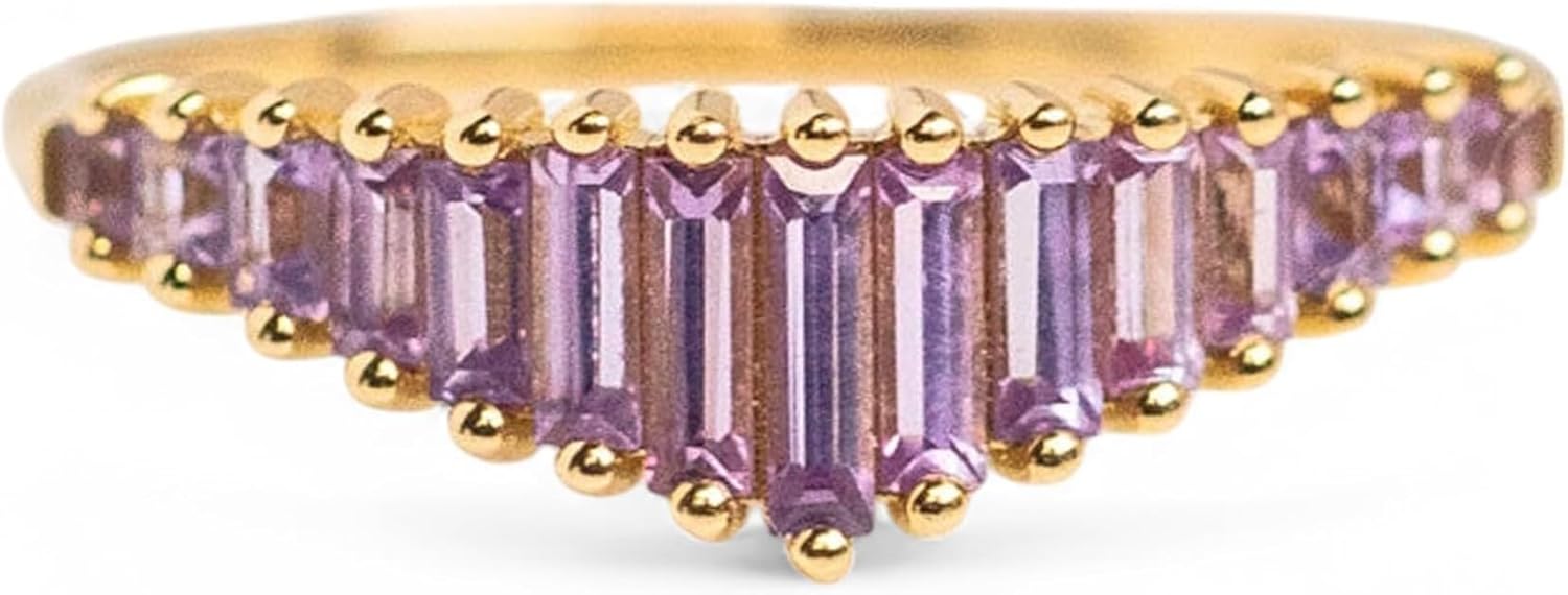 Baguette Cut Pink Amethyst Ring 14K Yellow Gold February Birthstone Engagement Ring Statement Personalized Jewelry Birthday Gift for Women