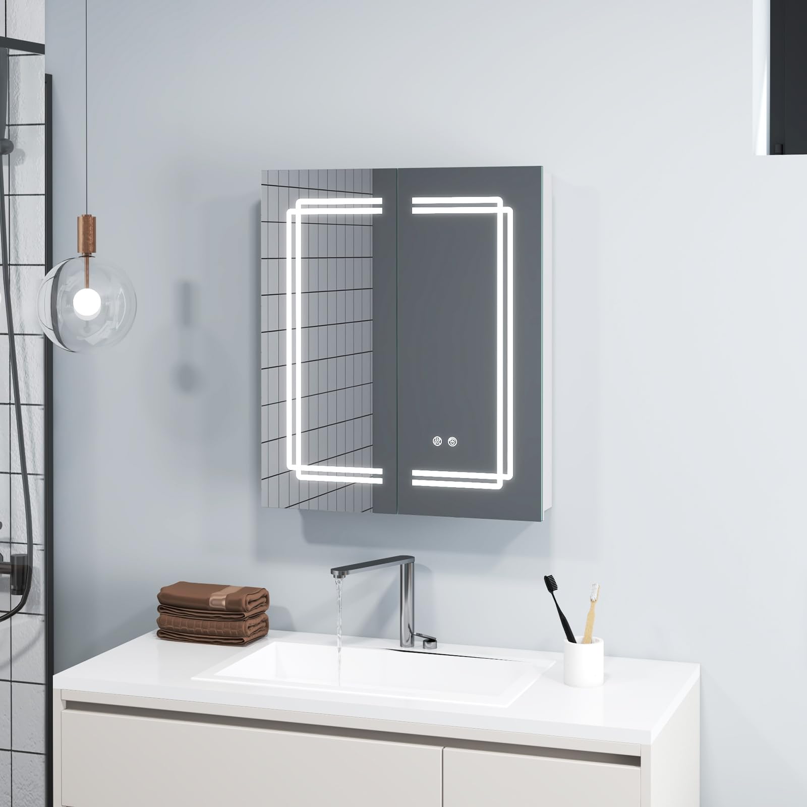 FAXÄLVEN spiegelkast met inbouwverlichting, wit, 80x15x95 cm - België