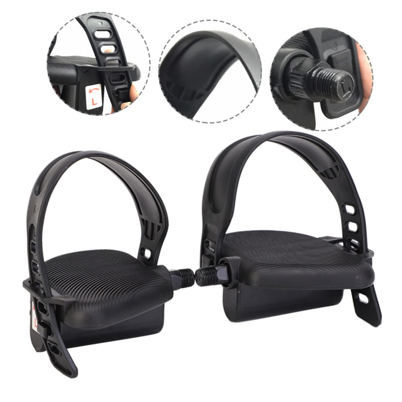 BESTonZON Sportfahrradpedale für Außenbereich mit Rutschfestem Design und Paar Verstellbarer Gummiriemen aus Stahl und Abs für Mountainbike und Heimtrainer