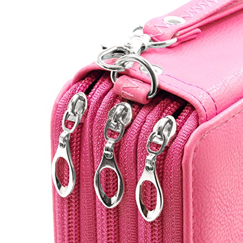 Youshares 120 Slots Pencil Case - Pu Leather Handy Large Multi-Layer Zipper Pen Bag With Handle Strap For Prismacolor Watercolor Pencils, Crayola Colored Pencils, Marco Pens And Cosmetic Brush (Pink) #TOP5
