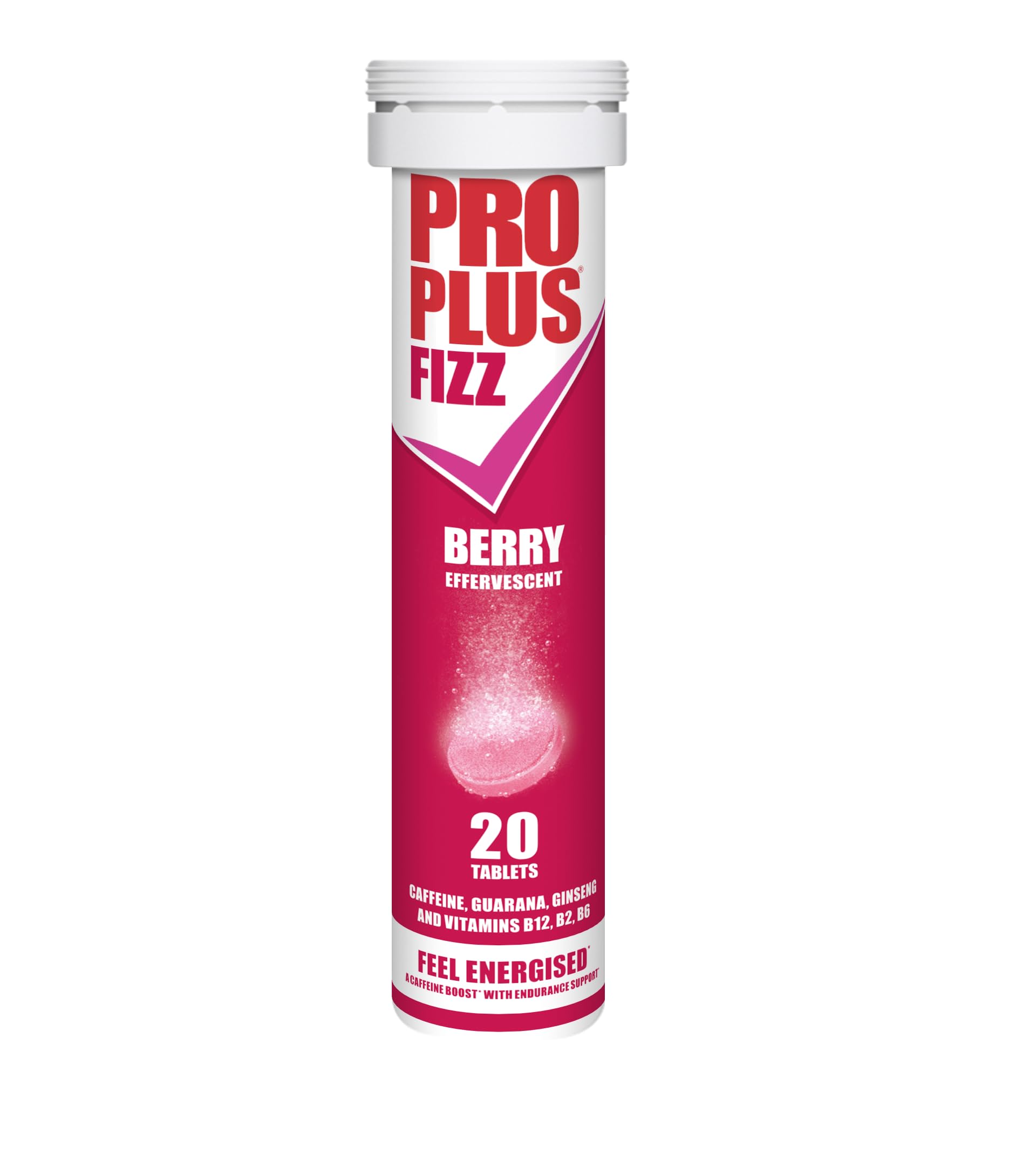 Pro Plus Fizz - 20 Effervescent Berry Flavour Tablets - Caffeine, Guarana, Ginseng and Vitamins B12, B2 & B6