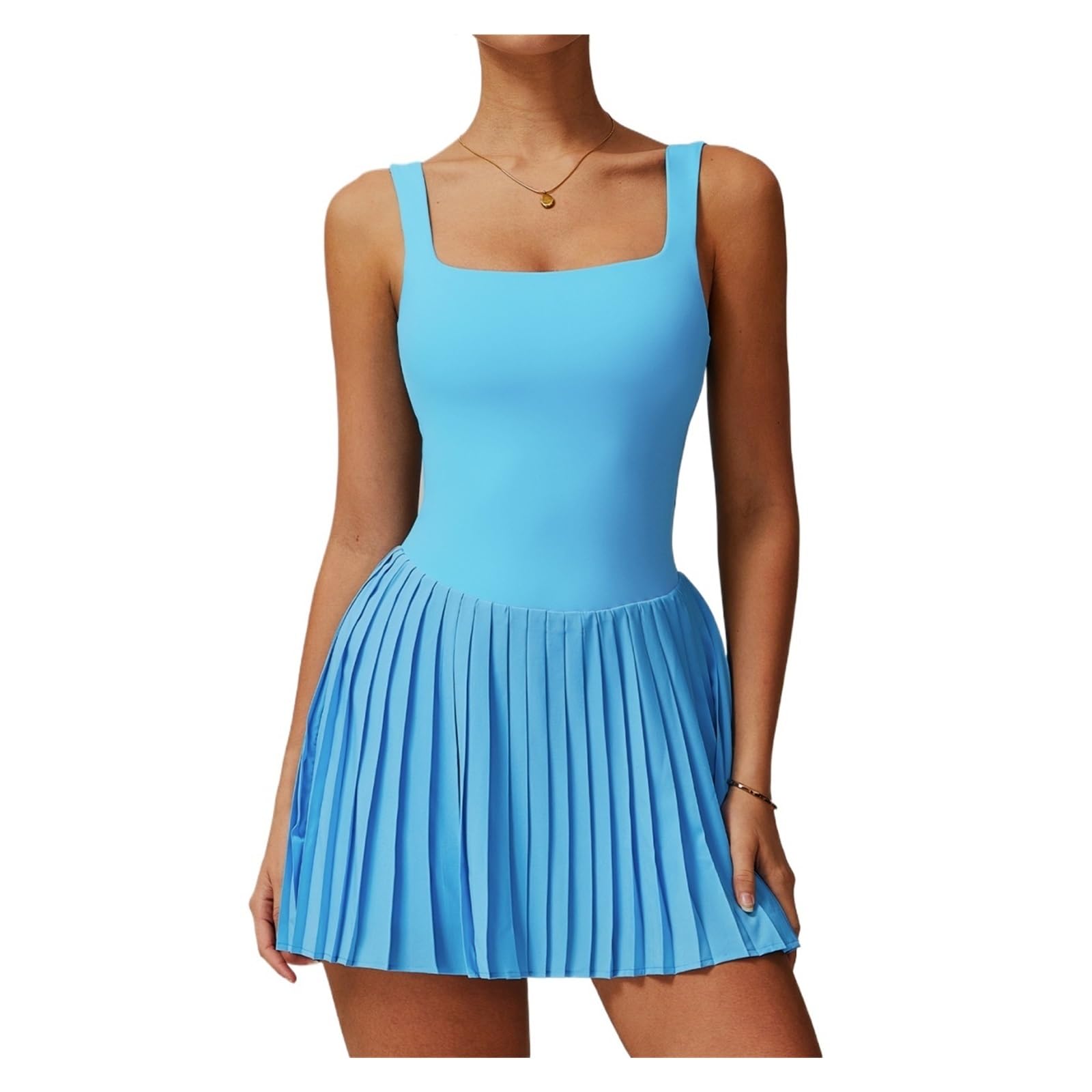 Sportkleid Yoga Overall Frauen Tennis Rock Unten Anti Glare Sport Lauf Fitness Anzug Tasche(Blue,XL)