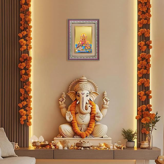 Image of DIVINITI Goddess Lakshmi, Saraswati & Lord Ganesha 24K Gold Plated Foil Wall and Tabletop Photo Frame for Home Decor, Puja Room, Luxury Gifting | DG Frame 105 S2.5 (26x20 CM)