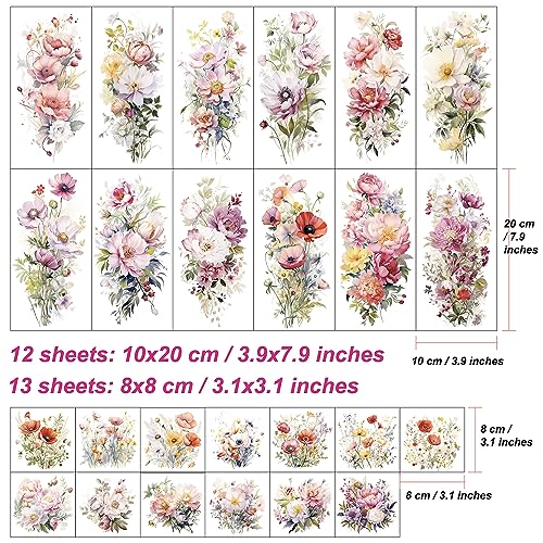Everjoy Flower Temporary Tattoo Sleeve Sheets, 12 Large Watercolor Floral Tattoo Stickers - Image 2