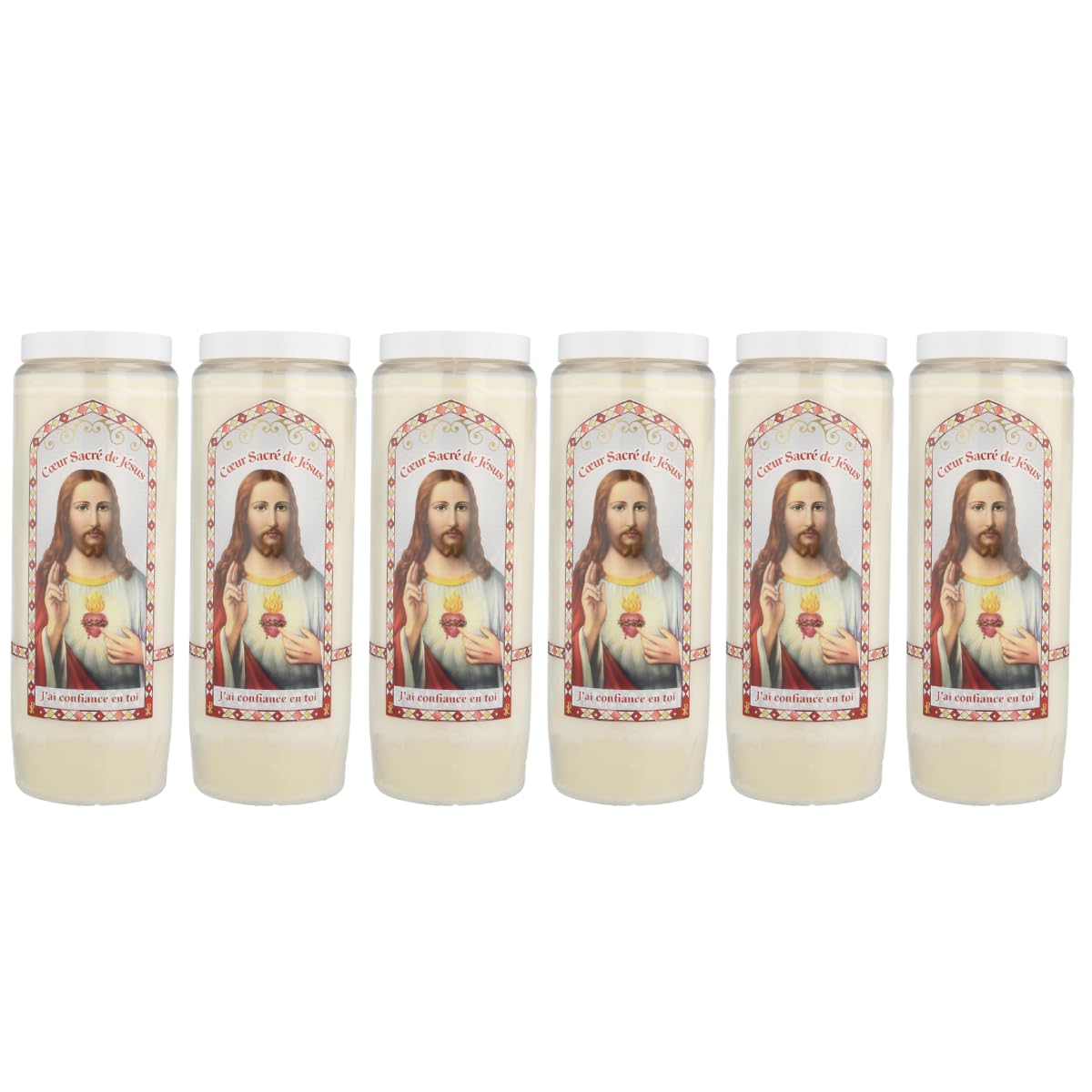 Lot de 6 Bougies Neuvaine Sacré Coeur de Jésus avec prières - Bougie Neuvaine - Culte Chrétien en Cire végétale