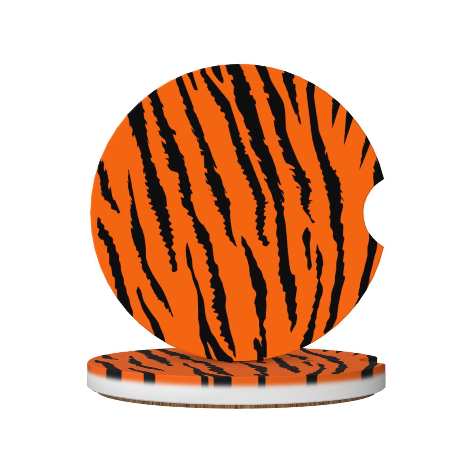 Orange Tiger Leopard, Car Cup Holder Coasters 2 Pack, Absorbent Ceramic Car Coasters with Non Slip Cork Base