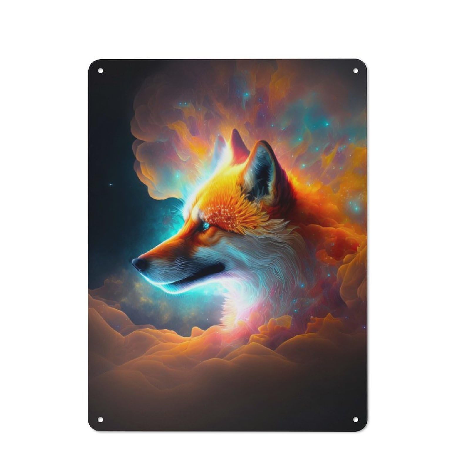 Junmoney Cosmic Fox In Nebula Metal Wall Sign 40X30cm, Rustic Decor For Home Bar Wall, Gift Idea At Christmas For Hosts Who Enjoy Retro Interiors