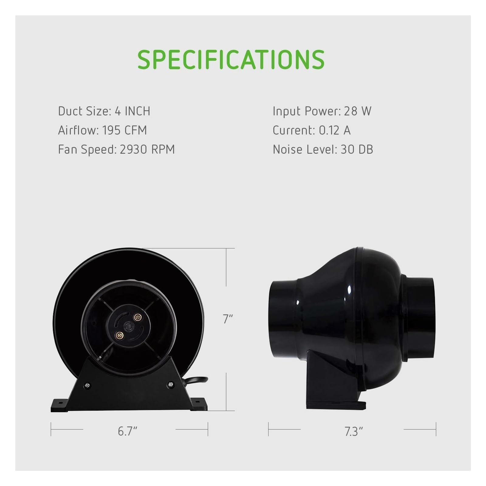 4-Zoll-Inline-Kanallüftungsventilator, Zirkulationsentlüftungsgebläse, Luftreinigungskohlefilter, Kombinierte Geruchskontroll-Wachstumszelt-Kits,Belüftung