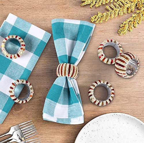 Handmade Sequin Beaded Napkin Rings, Red Napkin Rings Set Of 12, Ring Napkin, Perfect For Christmas, New Year, Events, Family Gatherings, Everyday Use - Set Your Table With Style - 12 Pack Red Multi #TOP2