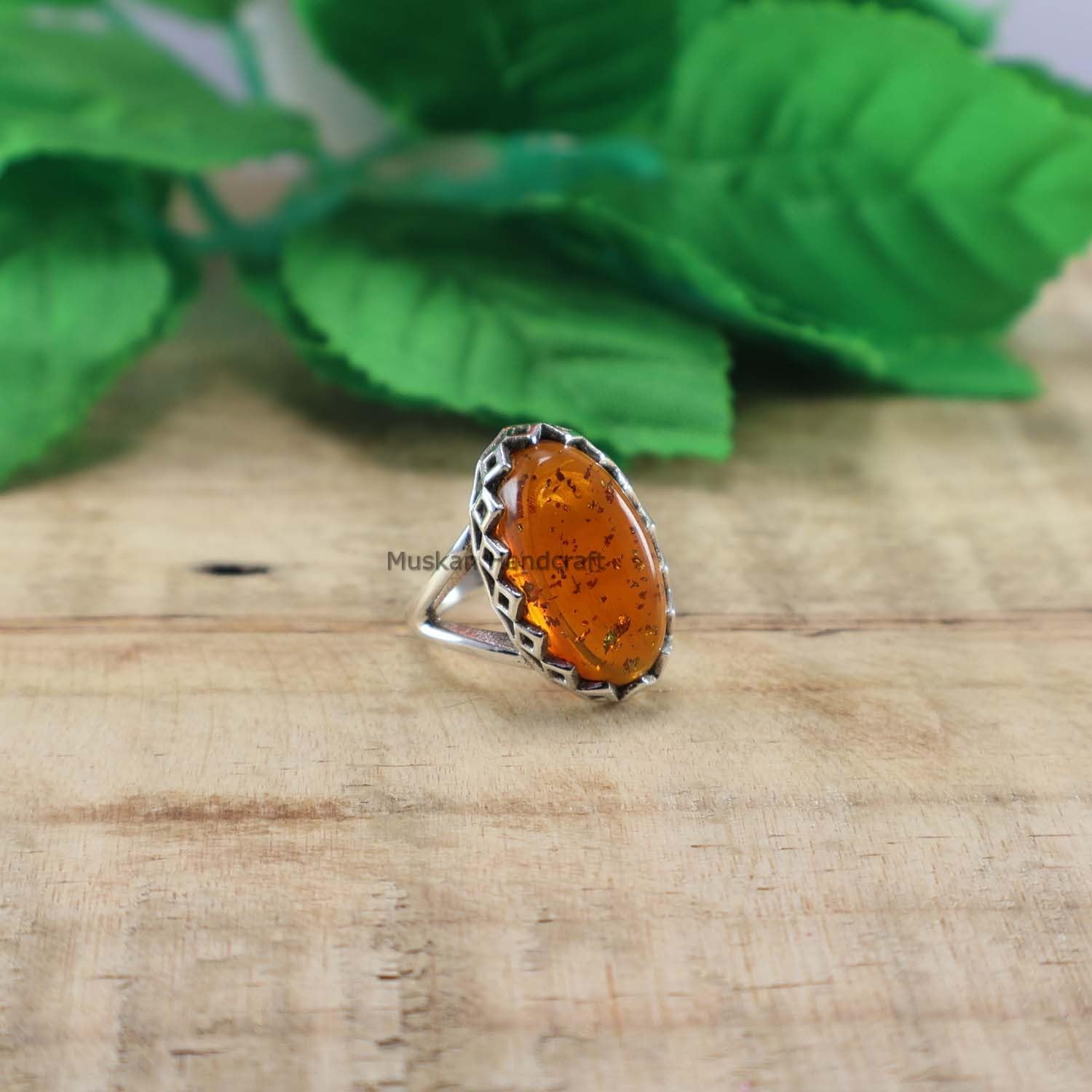 Baltic Amber Long Oval Gemstone Ring, Pure 925 Sterling Silver Statement Handmade Ring, Bohemian Band Ring, Unique Wedding Gift Jewelry, Mothers Day Gifts