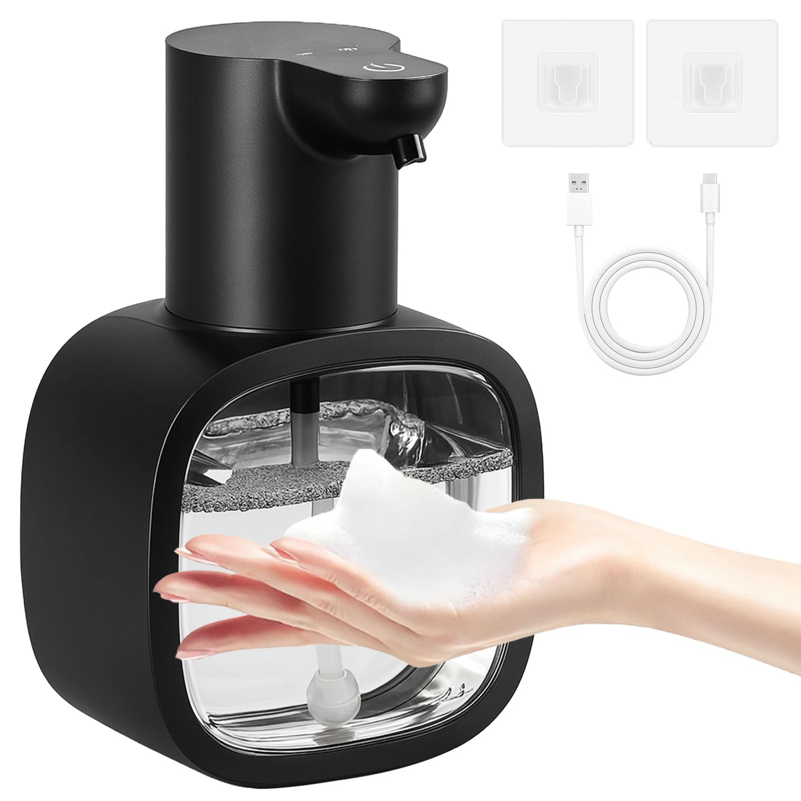 Automático Dispensador Jabón Baño 500ml Espuma USB Recargable Dispensador Jabón Distribuidor de Automático de Pared Resistente al Agua IPX5 con Sensor para Cocina Baño Negro