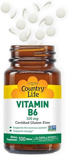 Miniatura 6 de Country Life Vitamina B-6, apoya la energía y el sistema nervioso, 100 mg, 100 cápsulas veganas, certificado sin gluten, certificado vegano,