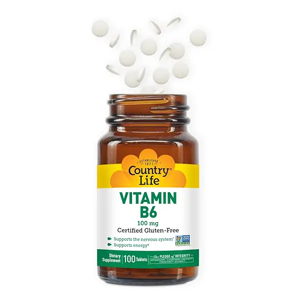 Country Life Vitamin B-6, Supports Energy and The Nervous System, 100mg, 100 Vegan Capsules, Certified Gluten Free, Vegan, Halal, Non-GMO Verified 6