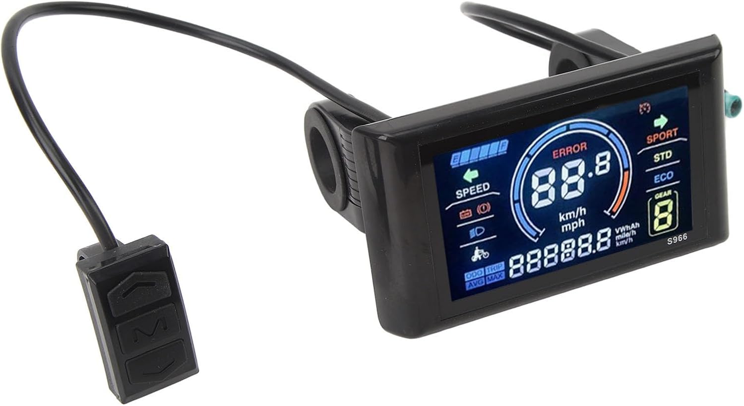 RiToEasysports 2472V Electric LCD Display, S966 LCD Display Meter Control Panel for Electric for 22.2mm 0.9in Handlebars