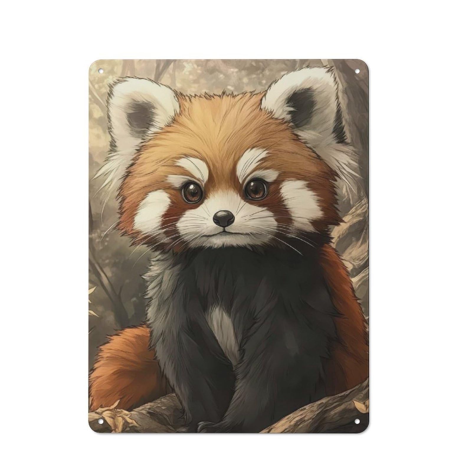 Nostalgic Decorative Tin Sign 40x30cm Featuring Cute Red Panda Illustration, Old Style Wall Plaque for Kitchen, Hallway, Bar Or Small Cafe