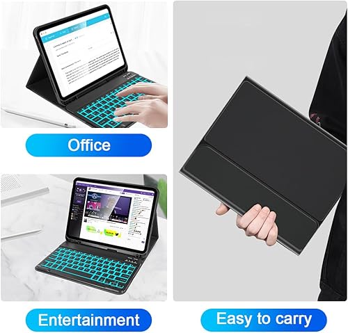 Miniatura 7 de SOPPY Funda de teclado para iPad con retroiluminación de 7 colores para el nuevo iPad de 10.9 pulgadas 2022 (A2696A2757A2777), funda de teclado